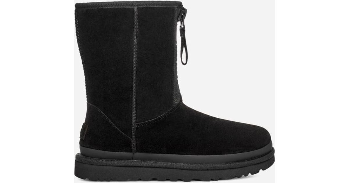 UGG ® Classic Short Zipper Tape Logo Suede Classic Boots in Black | Lyst