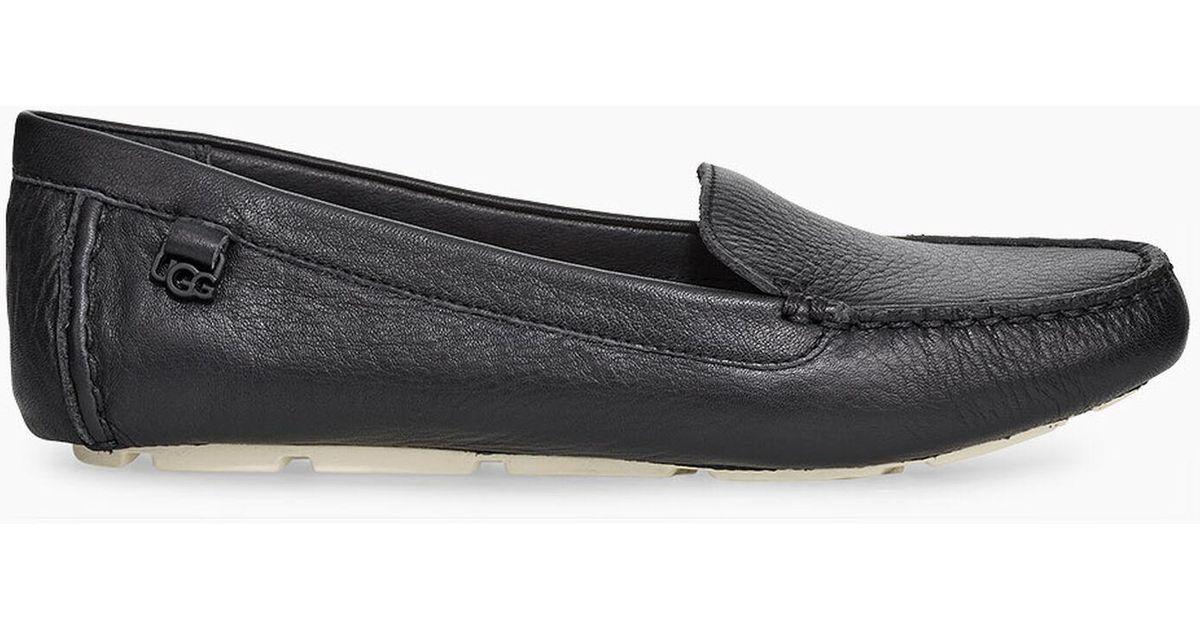 UGG Flores Leather Flat Flores Leather Flat in Black Leather (Black) - Lyst