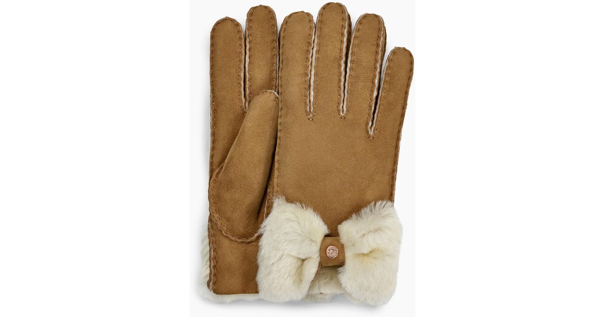 UGG Leather Bow Shorty Glove Bow Shorty Glove in Chestnut (Brown) - Lyst