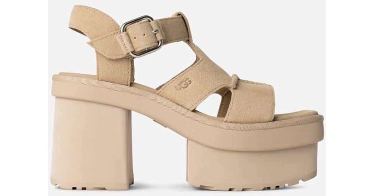 UGG New Heights Platform T-Strap Sandal For in Natural | Lyst