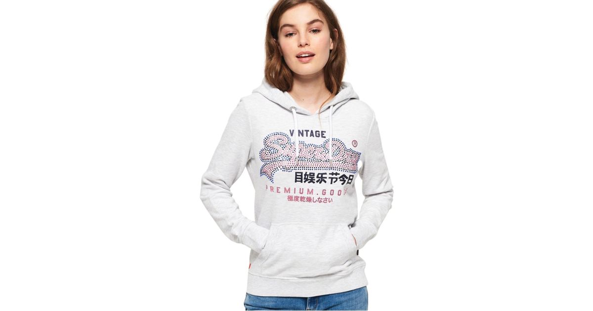 Superdry Premium Goods Flock Roses Entry Womens Hoody Eclipse Navy Heathered