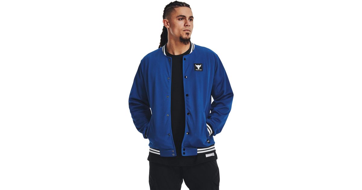 Under Armour Project Rock Mesh Varsity Jacket in Blue for Men