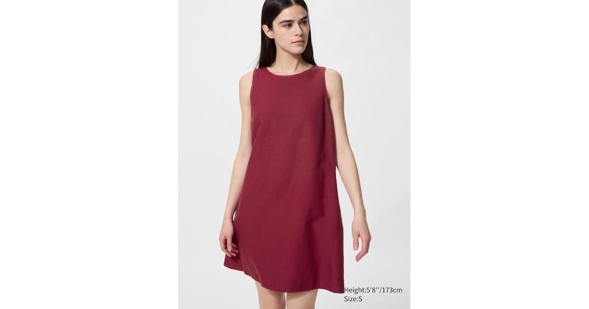 uniqlo linen blend mini dress Women's Linen Blend Sleeveless Mini Dress