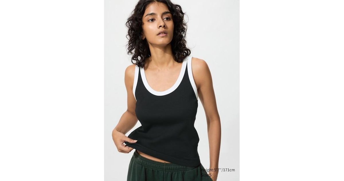 Uniqlo Soft Ribbed Vest Top (Ringer) in Black | Lyst UK