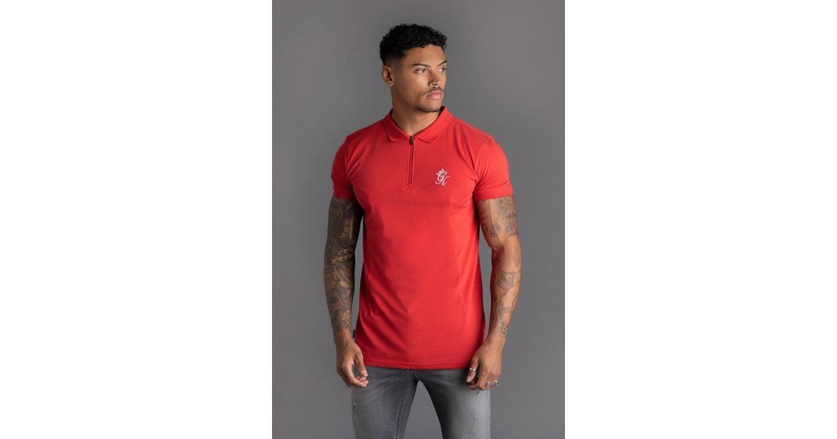 Gym King Mens Short Sleeve Designer Collared Zip Fastening Polo Shirt T shirt