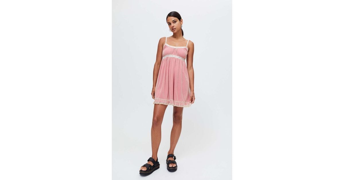 Urban Outfitters Uo Embroidered Puff Sleeve Babydoll Dress in Pink