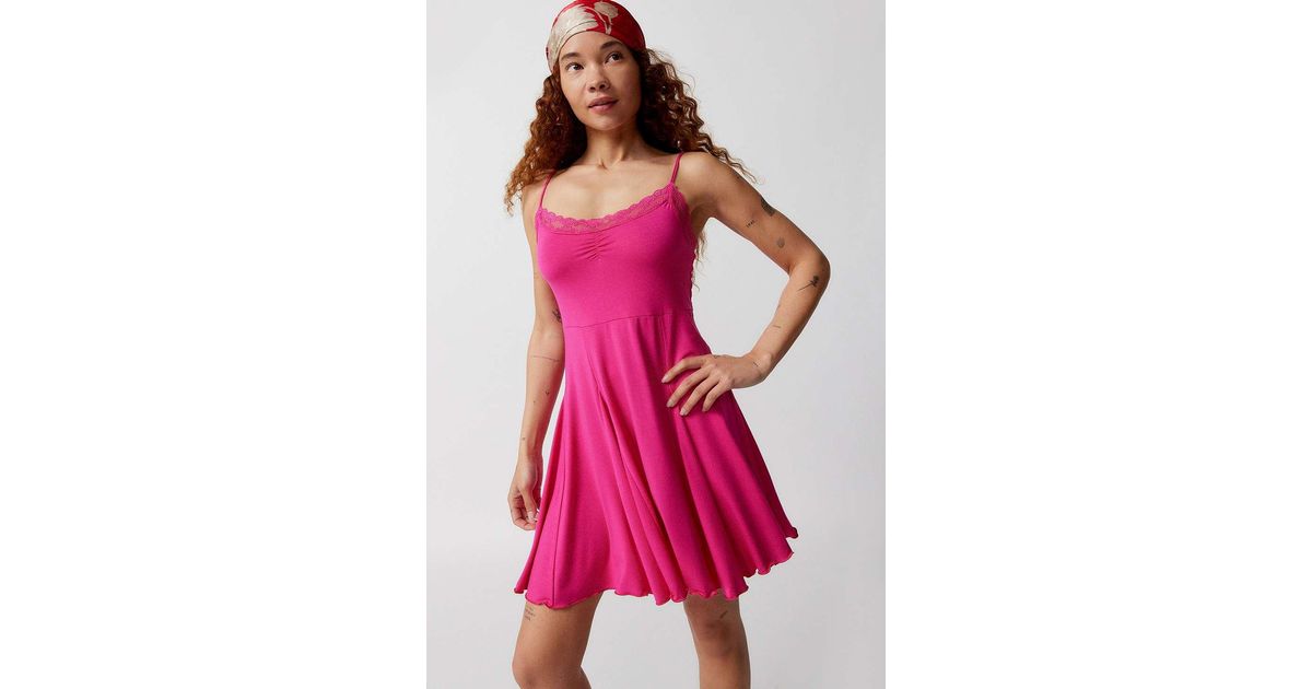 Urban Outfitters Uo Aspen Knit Slip Dress in Pink | Lyst UK