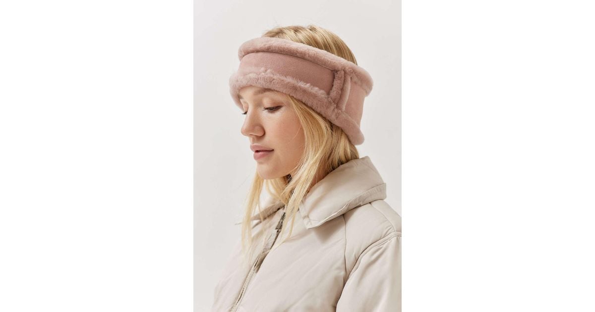 UGG Suede & Sheepskin Headband Ear Warmer in Natural Lyst