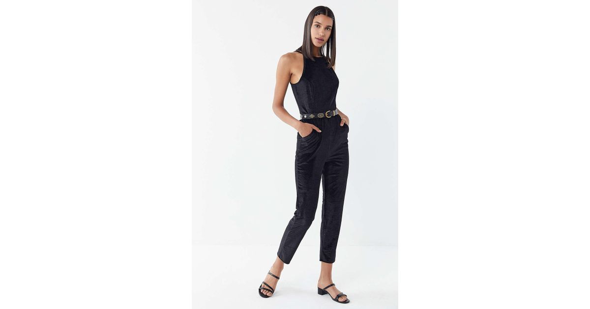 urban outfitters black velvet jumpsuit