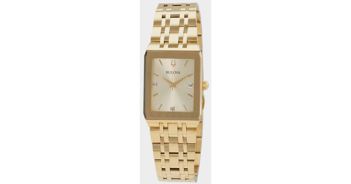 Bulova Quadra Quartz Rectangular Diamond Dial Watch in Metallic for Men ...