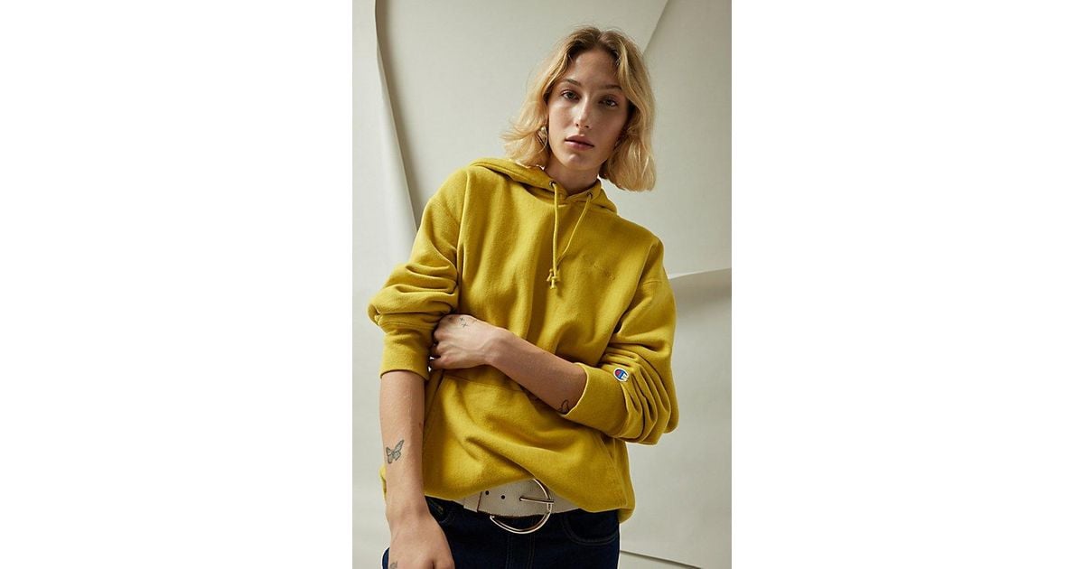 Champion Uo Exclusive Arena Reverse Weave Hoodie Sweatshirt in Yellow