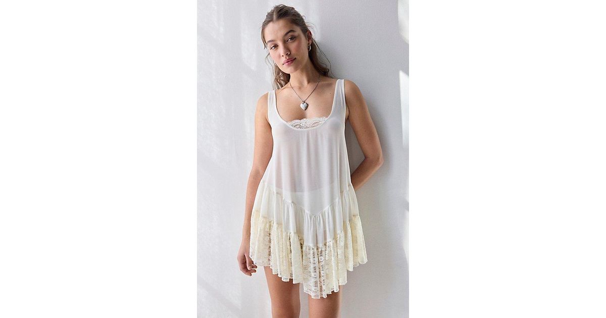 Out From Under River Ruffle Lace Trim Slip Dress in White | Lyst