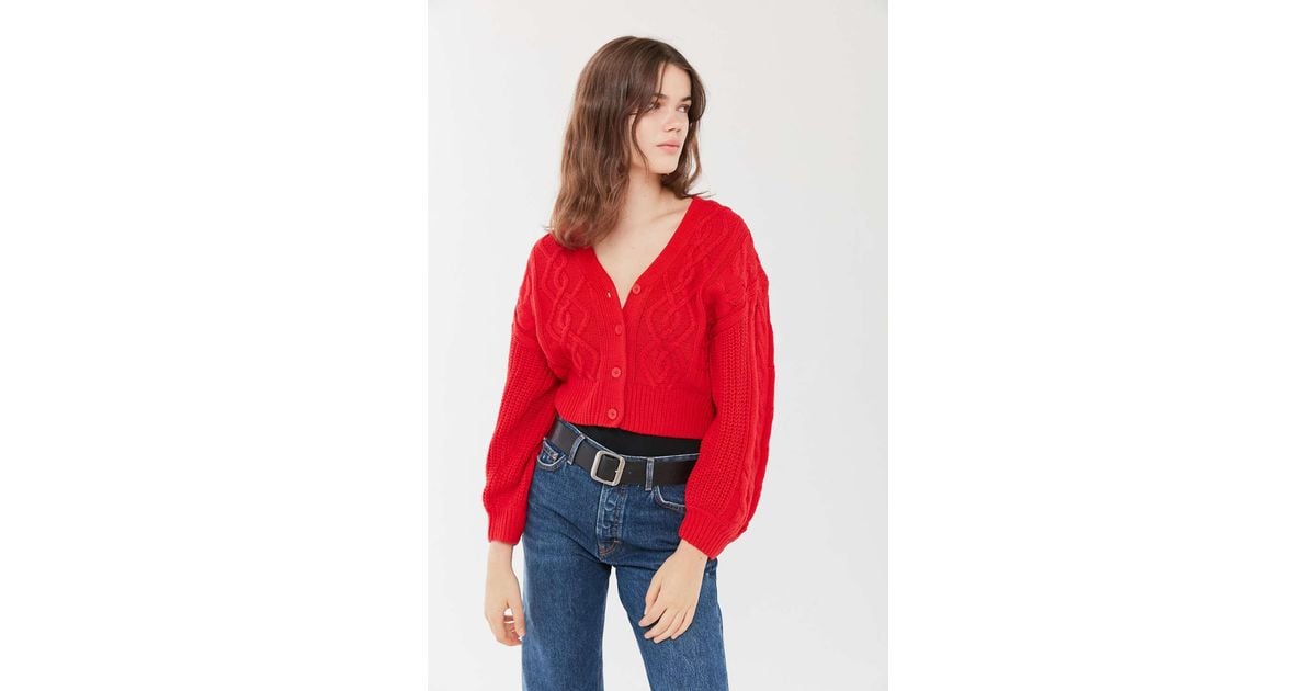Urban Outfitters Uo Elena Cable Knit Cardigan Sweater in Red | Lyst Canada
