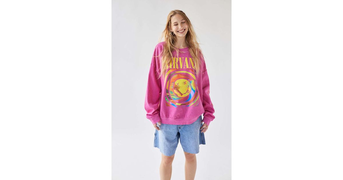 Urban Outfitters Nirvana Smile Overdyed Sweatshirt in Pink | Lyst