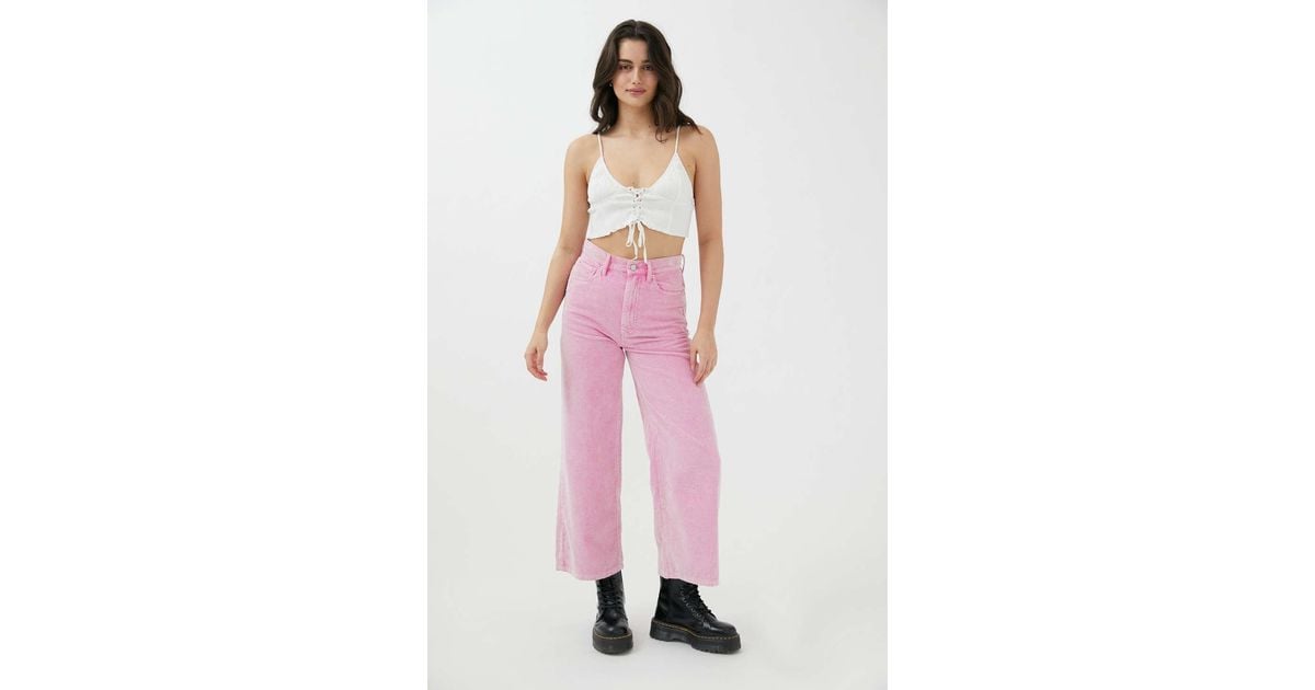 Pink wide leg corduroy trousers cheap