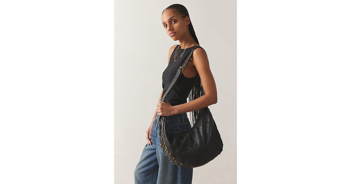 Black studded hobo bag hotsell