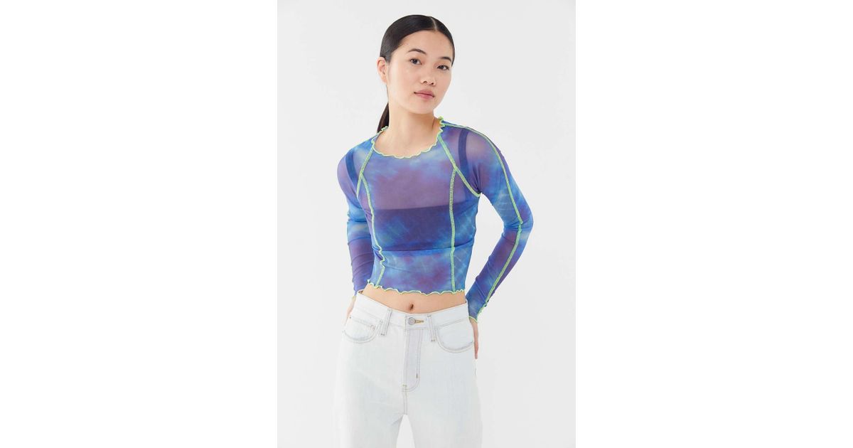 Urban Outfitters Uo Nebula Tie-dye Mesh Cropped Top in Blue | Lyst