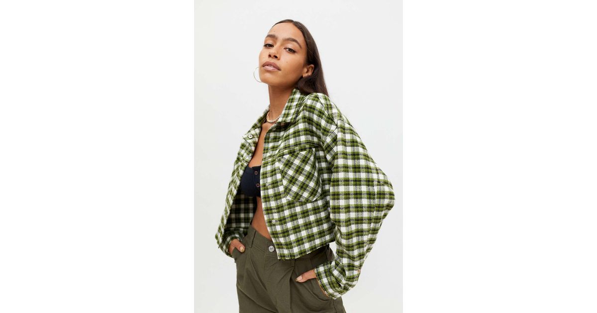BDG Claire Cropped Flannel Shirt Jacket 