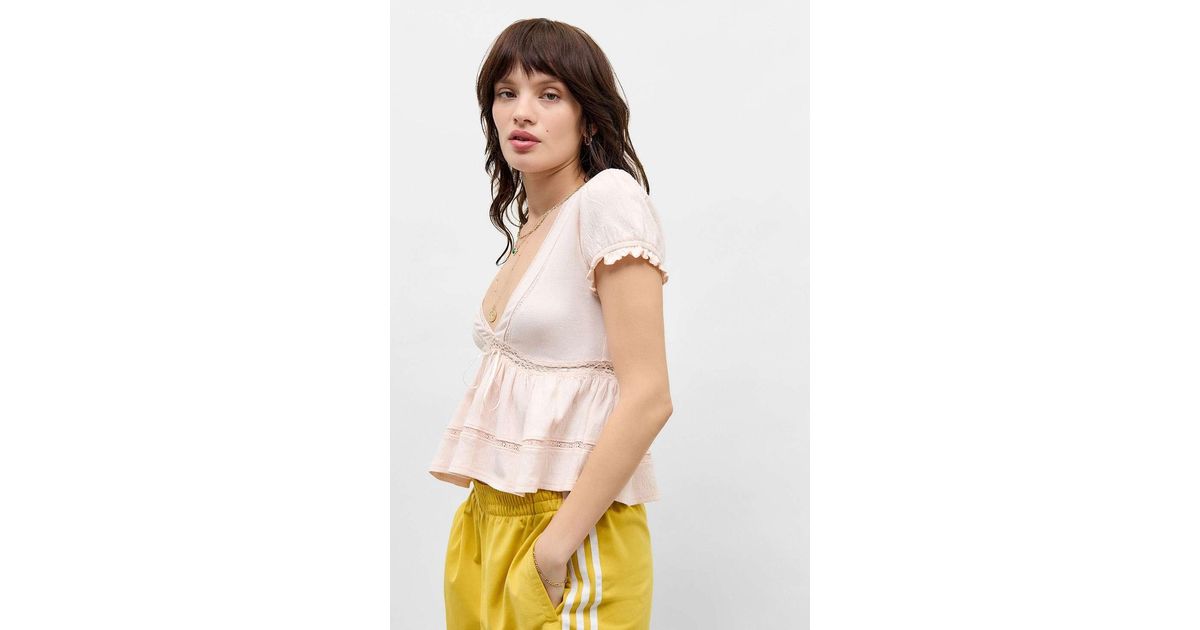 Lime 'N' Chili Embroidered Short Sleeve Pleated Babydoll Top