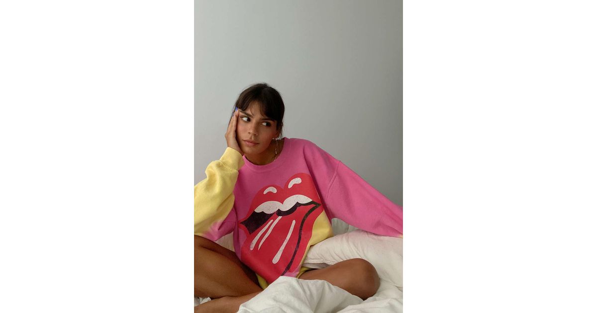 Urban Outfitters The Rolling Stones Crew Neck Sweatshirt in Pink | Lyst