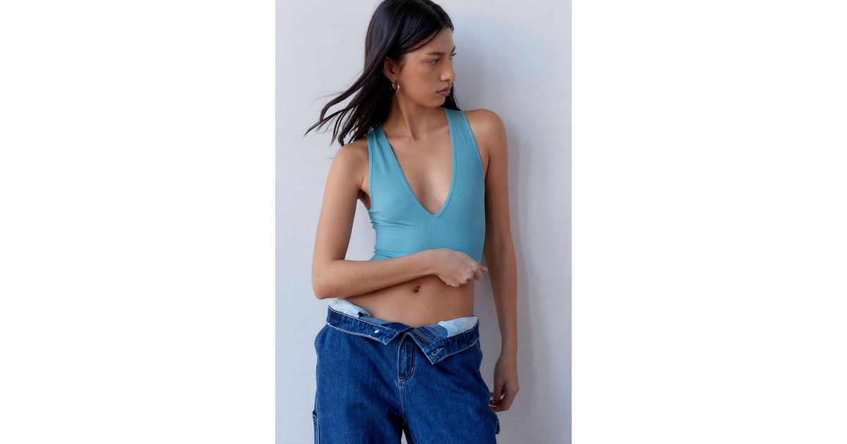 Out From Under Hailey Seamless Knit Plunge Bra Top In Light Blue,at Urban  Outfitters