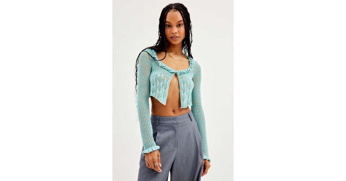 Urban Outfitters Uo Lily Open-knit Flyaway Crop Cardigan in Blue | Lyst