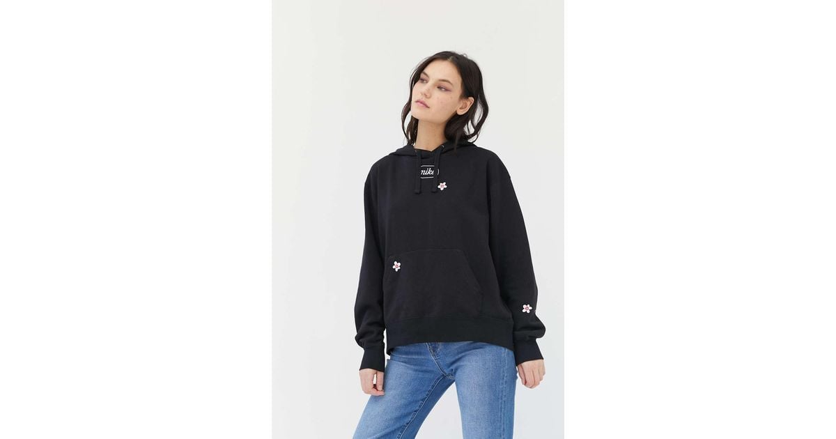 Nike Cotton Embroidered Flower Hoodie Sweatshirt in Black | Lyst