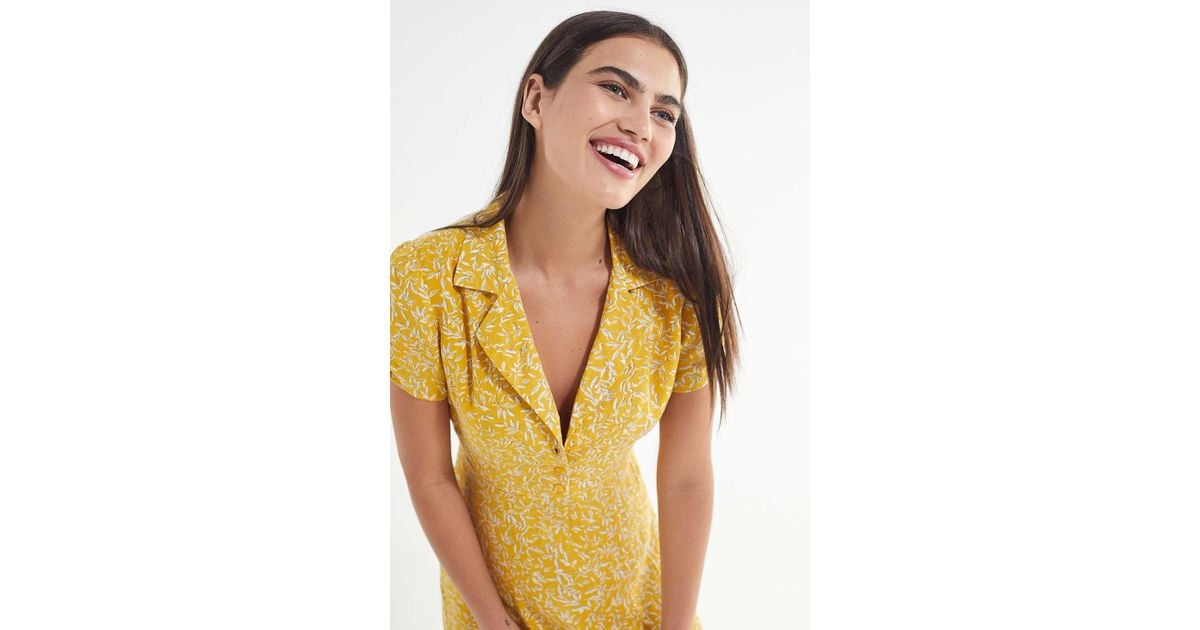 yellow button down midi dress