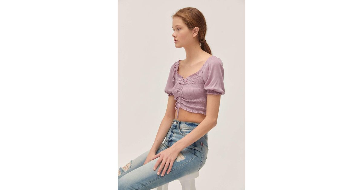 Urban Outfitters Uo Shay Cinched Puff Sleeve Cropped Top in Purple