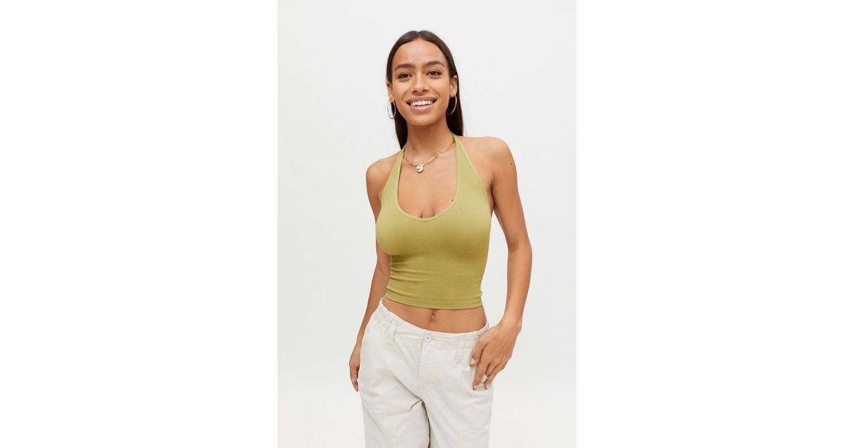 Out From Under Jackie Seamless Ribbed Halter Bra Top in Green