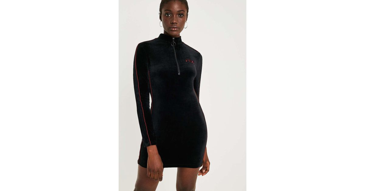 fila heidi black velour mini dress