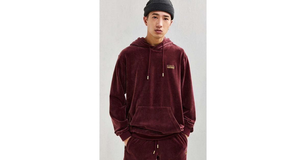 adidas originals maroon velour crewneck sweatshirt