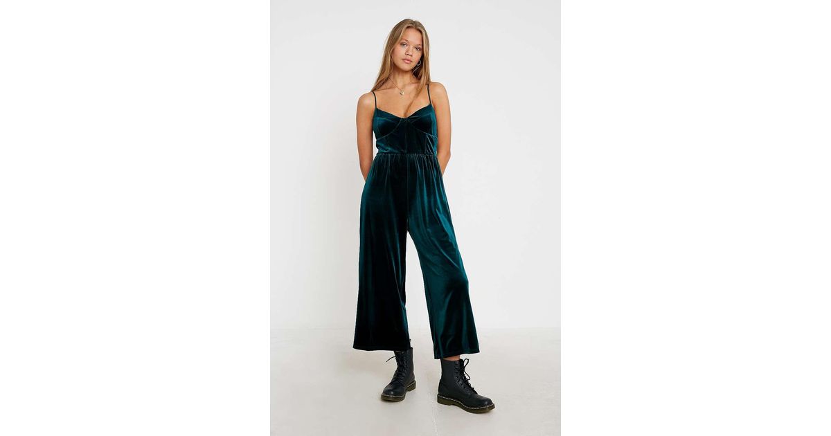 urban outfitters green velvet jumpsuit