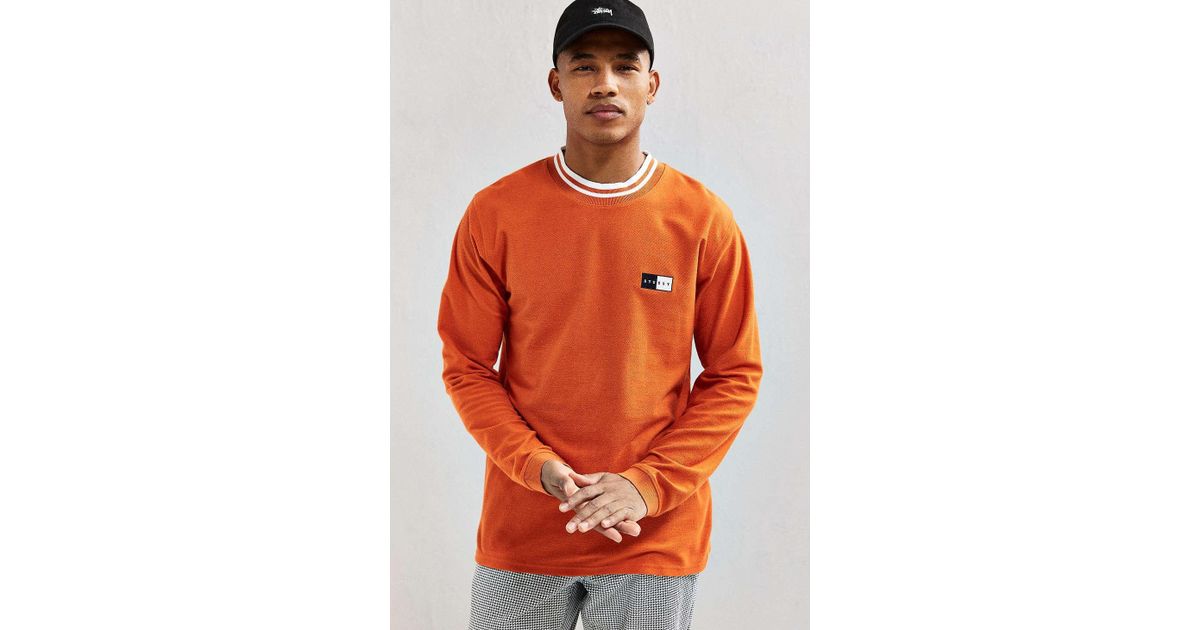 Stussy Cotton Reverse Terry Ringer Long Sleeve Tee in Orange for 