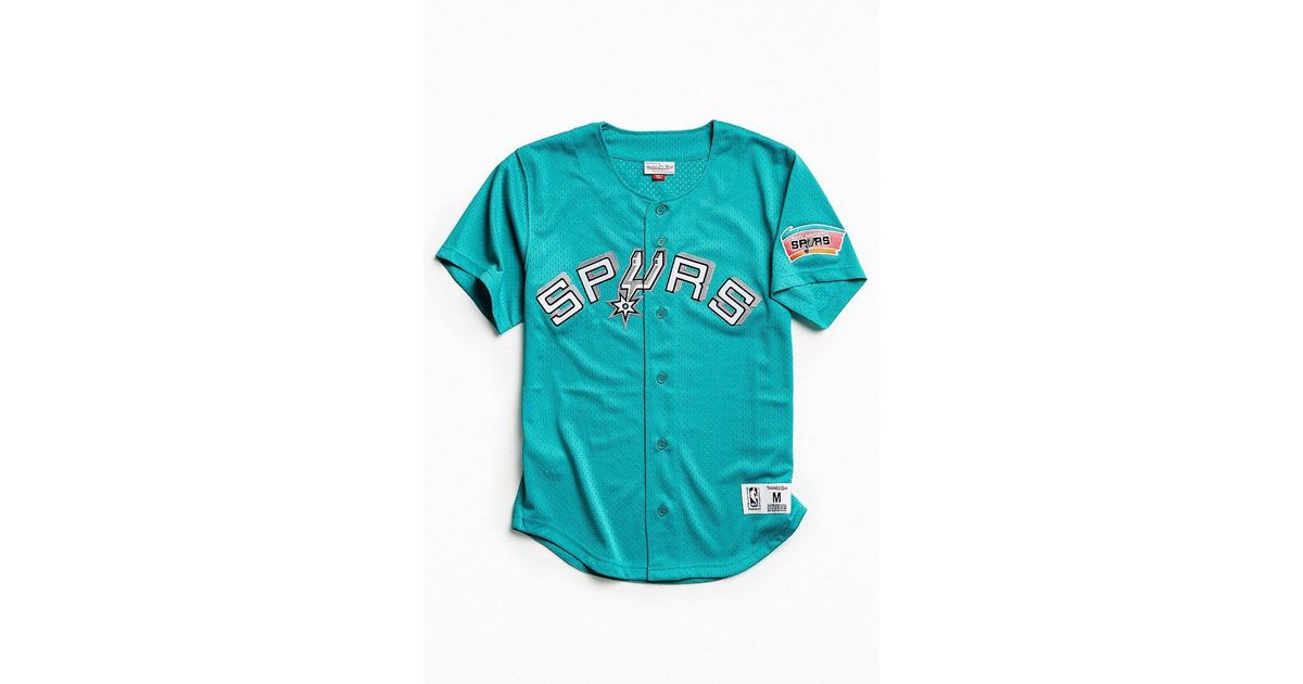 Mitchell & Ness Synthetic San Antonio Spurs Button Front Jersey in Turquoise  (Blue) for Men | Lyst