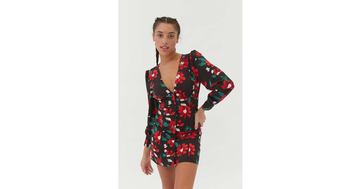 Urban Outfitters Uo Michelle Plunging Long Sleeve Mini Dress | Lyst