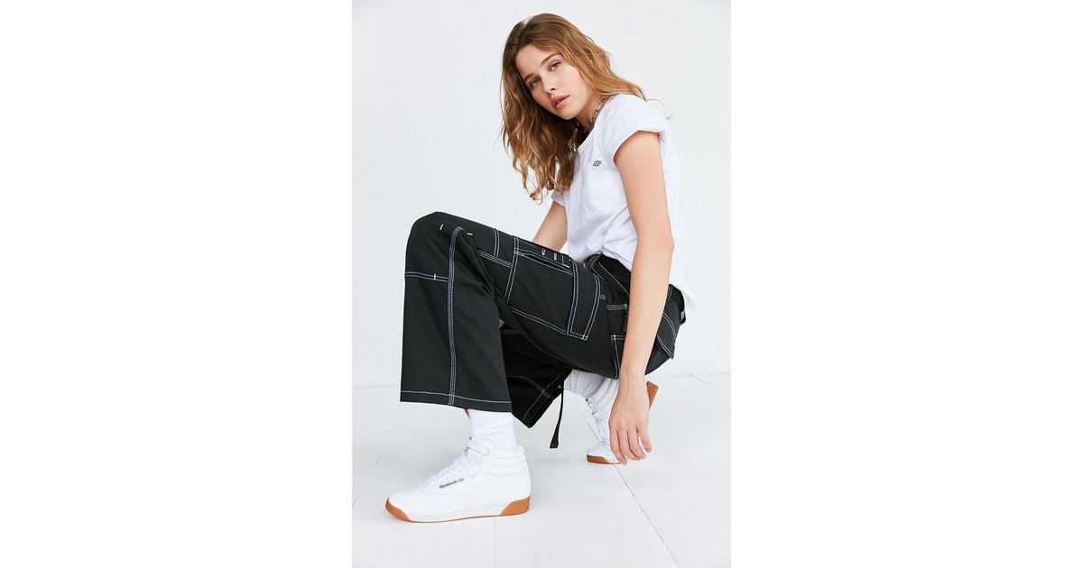 dickies black carpenter pants with white contrast stitching
