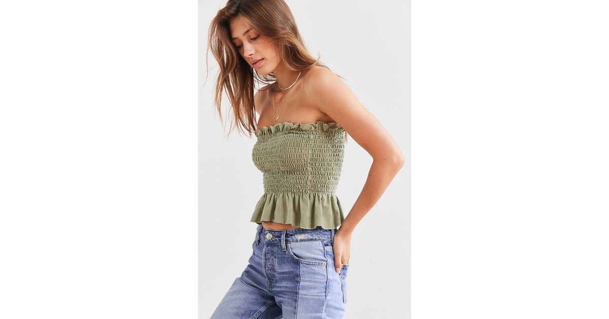 green smocked tube top