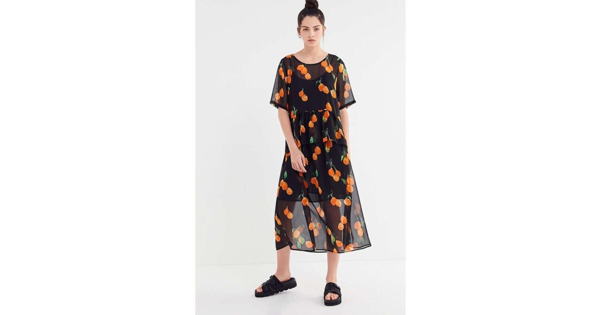 Just Female Hilda Orange Print Midi Dress | Lyst