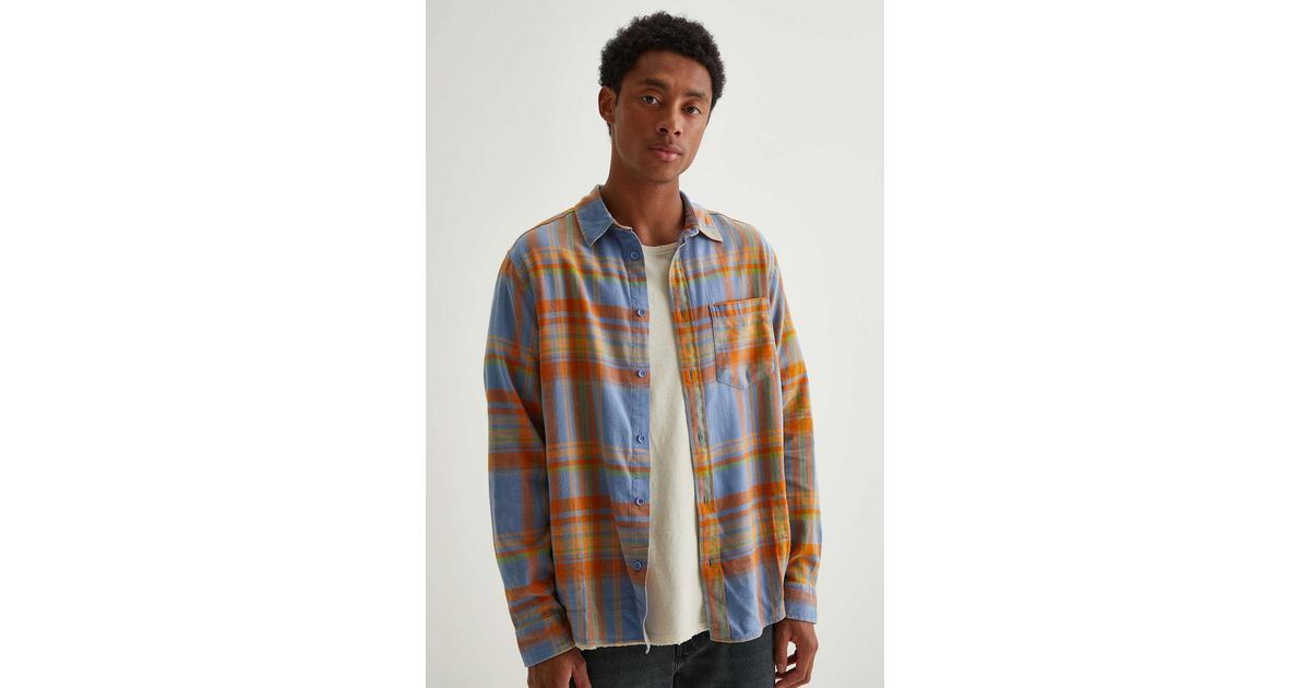 BDG Vintage Wash Flannel Shirt in Blue 