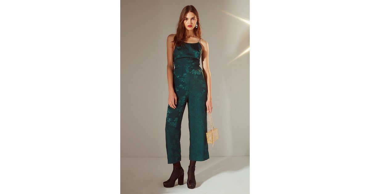 Urban Outfitters Uo Lily Jacquard Lace-up Jumpsuit in Green | Lyst