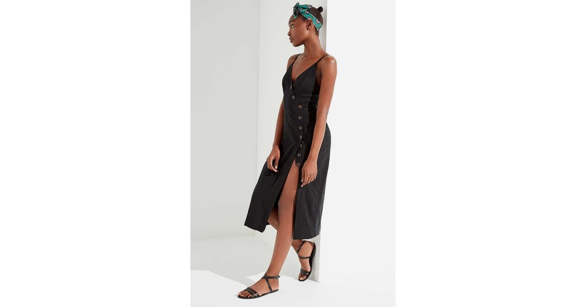 Urban Outfitters Uo Amber Button-down Linen Midi Dress in Black | Lyst
