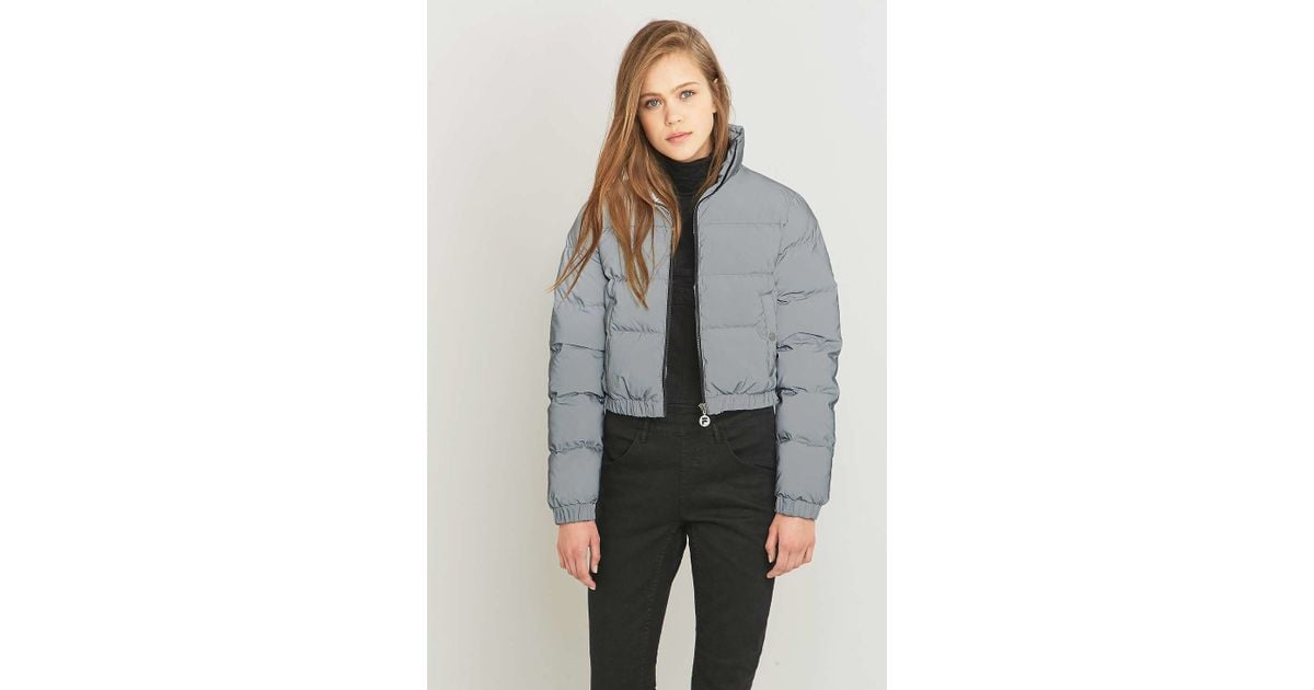 fila toto reflective silver cropped puffer jacket