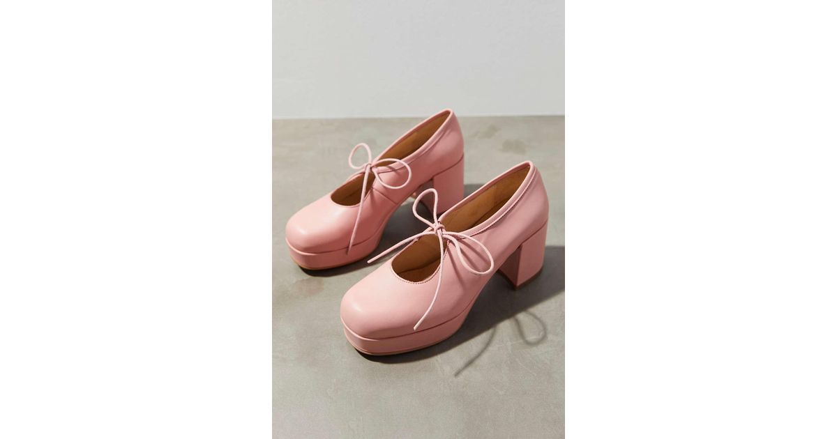 INTENTIONALLY ______ Leather Serif Platform Mary Jane in Pink - Lyst