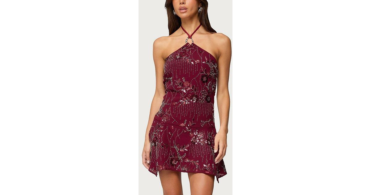 adria bead & sequin mini dress Adria Bead & Sequin Mini Dress Burgundy / S
