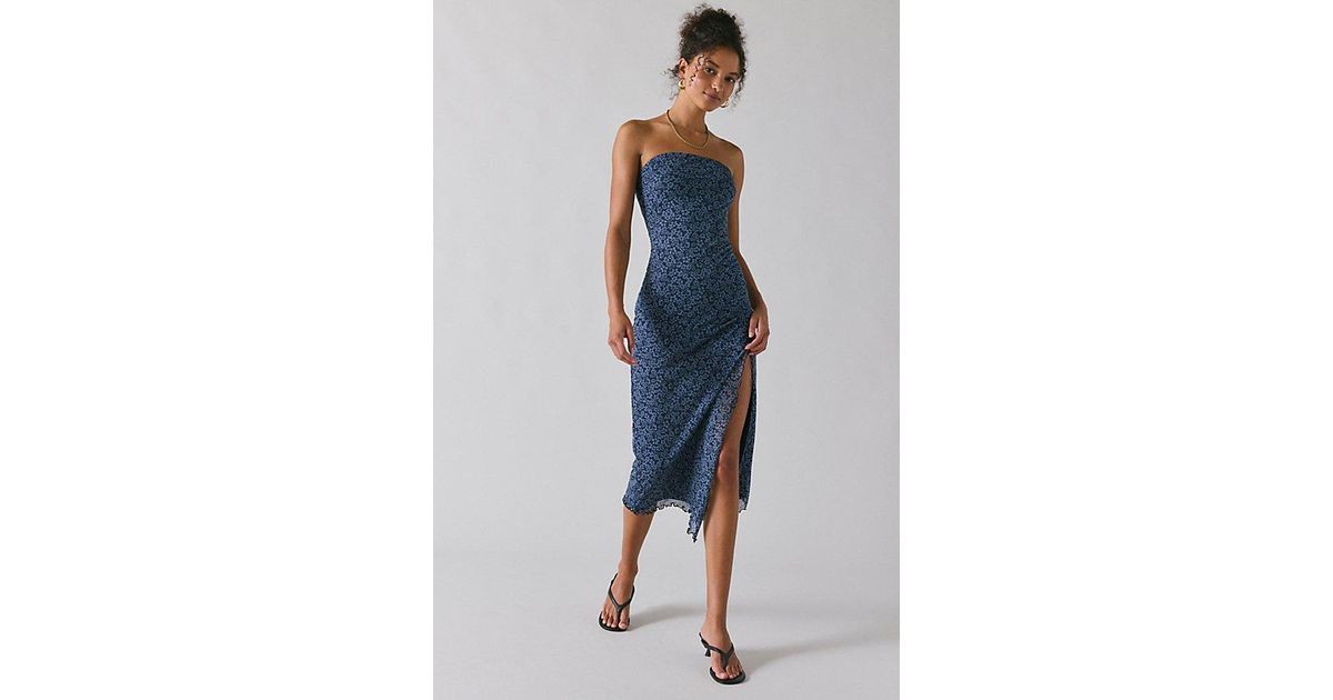 Urban Outfitters Uo Samara Mesh Strapless Midi Dress in Blue | Lyst