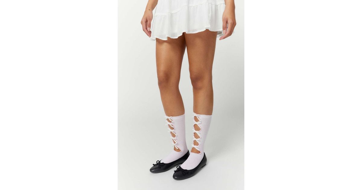 Urban Outfitters Bow Topped Cutout Sock In White Lyst