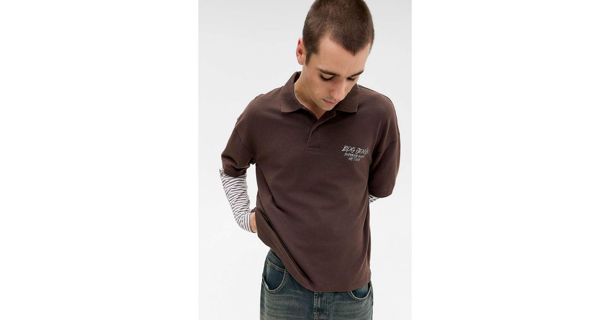 BDG Brown Double Layer Long Sleeve Polo Shirt for Men | Lyst UK