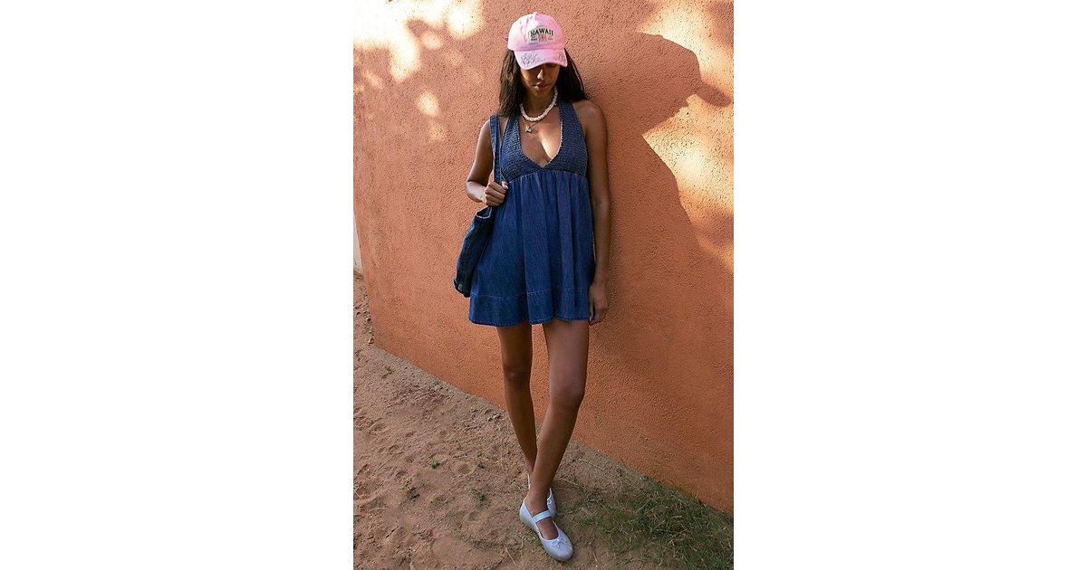 bdg iris smocked plunging v-neckline halter mini dress Iris Smocked Plunging V-Neckline Halter Mini Dress