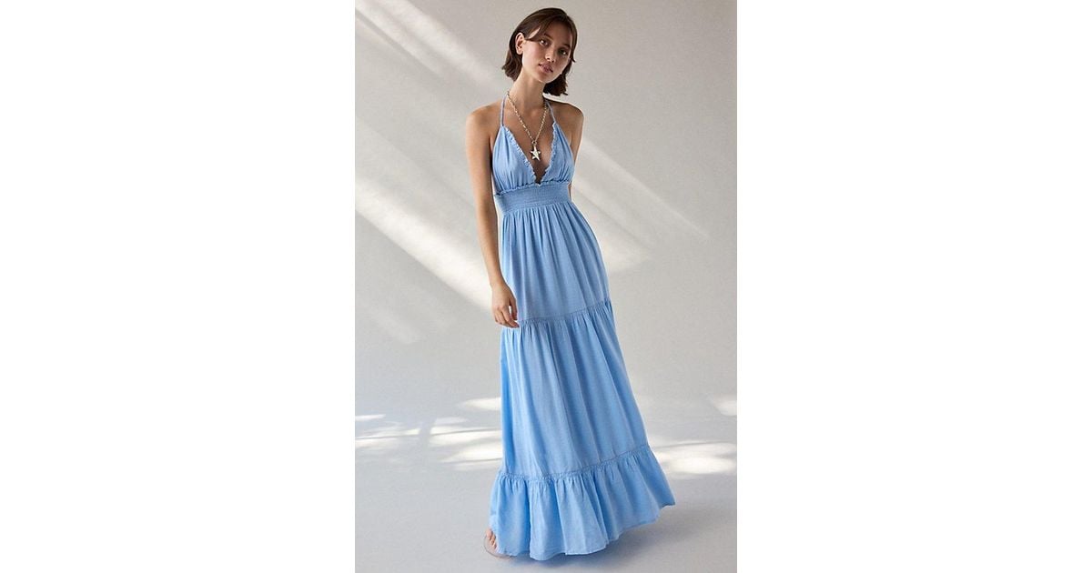 Kimchi Blue Phoebe Open-Back Halter Tiered Maxi Dress in Blue | Lyst